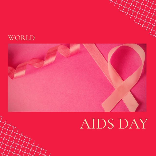 Composition of world aids day text over aids ribbon. World aids day and celebration concept digitally generated image.