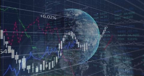 Globe Viewing Financial Charts in Innovative Data Hub Visualization