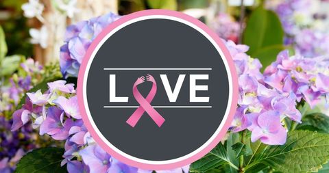 Breast Cancer Awareness Love Icon with Pink Ribbon