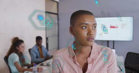 Futuristic Office Collaborating with Eco-Friendly Technology Concepts