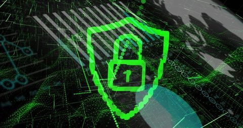 Digital Network Security Padlock on Green Data Mesh - Download Free Stock Images Pikwizard.com