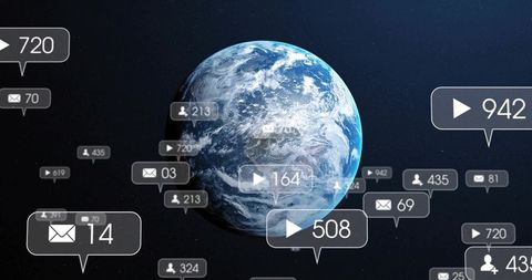 Planet Earth in Digital Sphere with Social Media Metadata Overlays