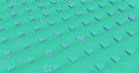 3D Geometric Patterns with Snowflakes on Turquoise Background