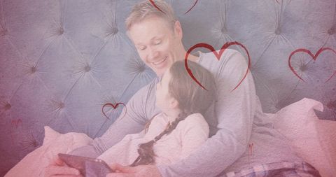 Father Daughter Bonding Over Technology with Love Overlay