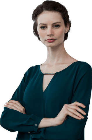 confident woman in teal blouse with arms crossed on transparent background - Download Free Stock Videos Pikwizard.com