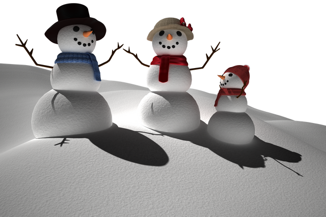 Three snowmen on snow during Christmas time with transparent background - Download Free Stock Videos Pikwizard.com