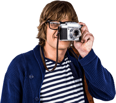 Hipster Photographer with Vintage Camera on Transparent Background - Download Free Stock Videos Pikwizard.com