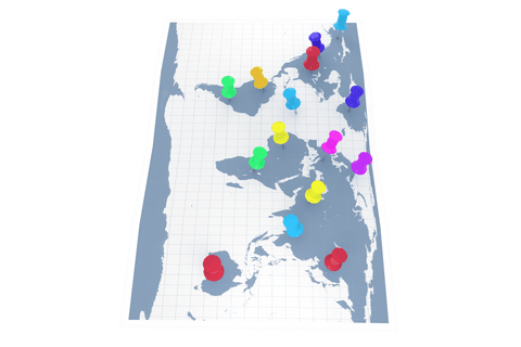 colorful pushpins placed on upside-down transparent world map - Download Free Stock Videos Pikwizard.com