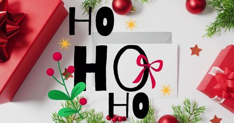 Christmas Greeting Card With Ho Ho Ho and Presents - Download Free Stock Images Pikwizard.com