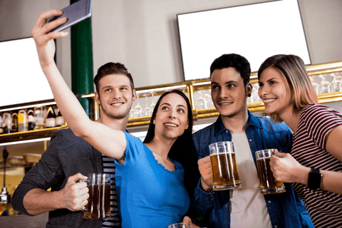Friends Taking Selfie with Beer in a Transparent Atmosphere