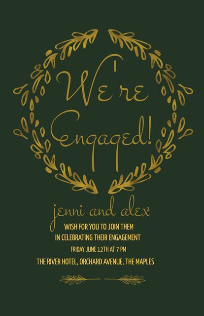 Elegant Wreath Engagement Invitation with Gold Fonts - Download Free Stock Templates Pikwizard.com