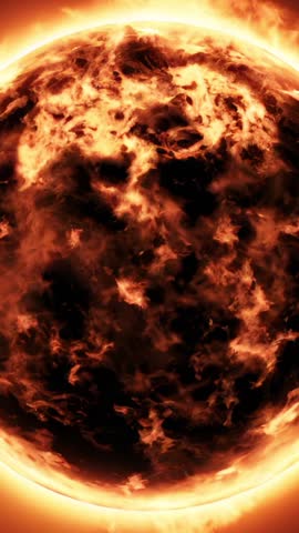 Pulsing Fiery Star Sphere with Swirling Plasma Patterns in Deep Space Vertical Video