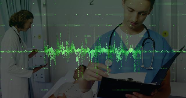 Doctors Working in a Hospital with Digital Data Overlay - Download Free Stock Images Pikwizard.com