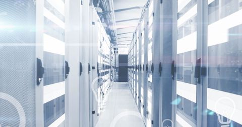 Digital Composite Data Server Room with Light Bulb Icons - Download Free Stock Images Pikwizard.com