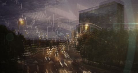 Digital Overlay of Stock Market Data on Urban Nightscape - Download Free Stock Images Pikwizard.com