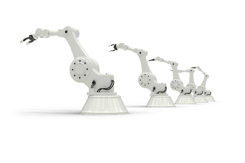 Robotic arm lineup against transparent background