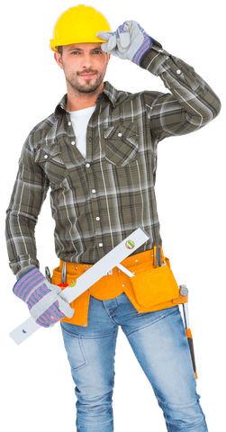 confident construction worker holding spirit level transparent background - Download Free Stock Videos Pikwizard.com
