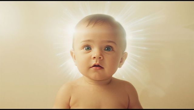 Ethereal baby with glowing halo for divine concepts