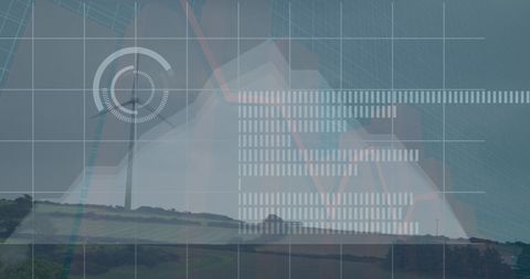 digital interface overlay with wind turbine and data visualization - Download Free Stock Images Pikwizard.com
