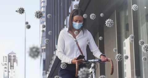 Woman Wearing Face Mask with Bicycle in Urban Environment - Download Free Stock Images Pikwizard.com