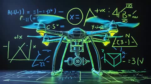 Futuristic Neon Drone in Tech Lab with Mathematical Projections