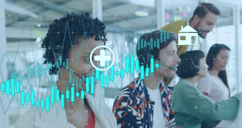 Diverse Team with Financial Data and Graphs Overlay