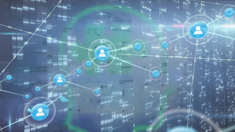 Futuristic Network Interface with Global Connectivity Icons