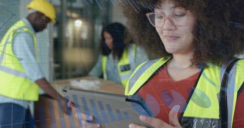 Diverse architects analyzing financial data with technology