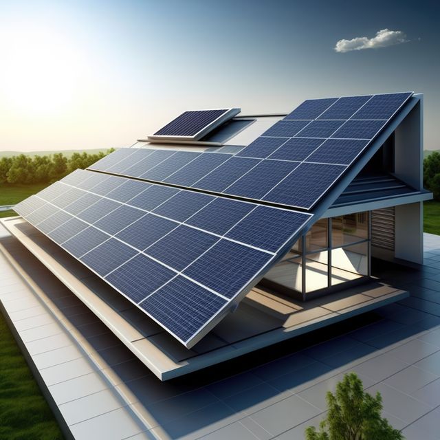 Modern House with Solar Panels Absorbing Sunlight - Download Free Stock Images Pikwizard.com
