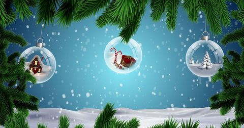 Festive Christmas Baubles with Snowy Fir Framing - Download Free Stock Images Pikwizard.com