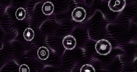 Abstract Digital Network with Icons on Black Background - Download Free Stock Images Pikwizard.com