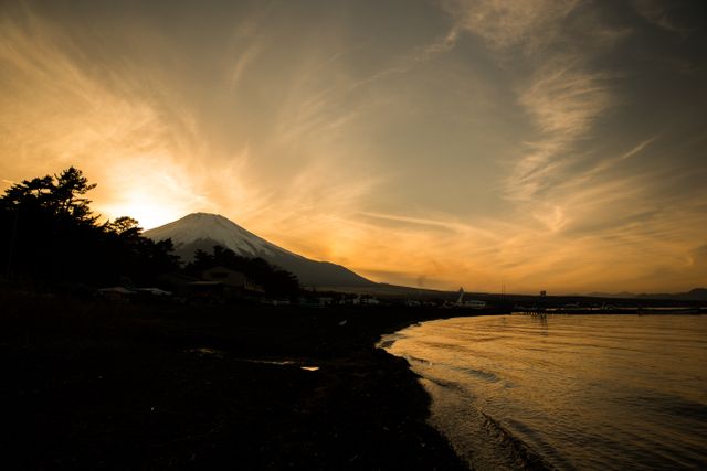 Mount Fuji at Sunset with Glowing Sky - Download Free Stock Photos Pikwizard.com