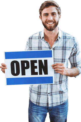 smiling man holding open sign on white background transparent - Download Free Stock Videos Pikwizard.com