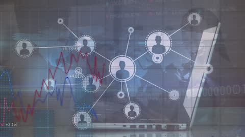Global Networking and Data Analysis Concept with Laptop and Statistics