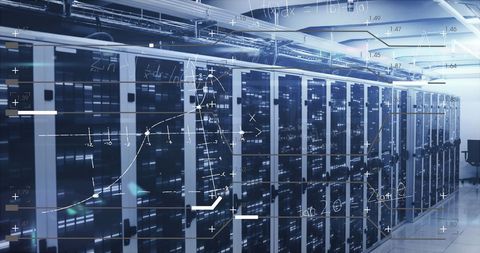 Modern Server Room with Data Processing Overlay - Download Free Stock Images Pikwizard.com