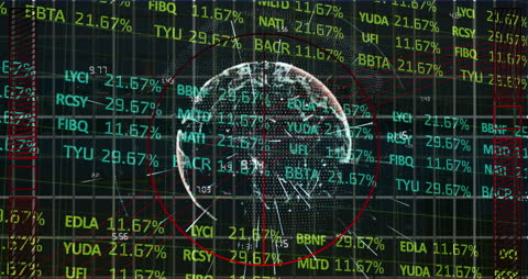 Animation of Globe with Digital Stock Exchange Display