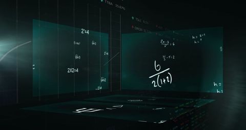Futuristic data visualization with floating calculation panels