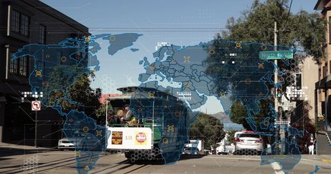 Digital Interface Concept with World Map Over Cityscape - Download Free Stock Images Pikwizard.com