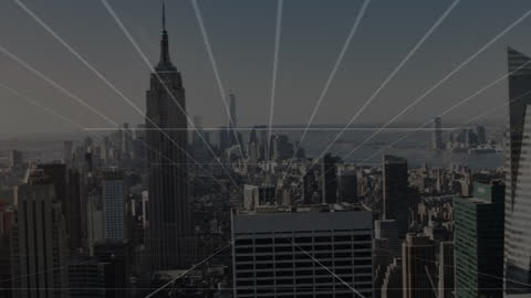 Digital Network Overlay on Urban Skyline of Manhattan