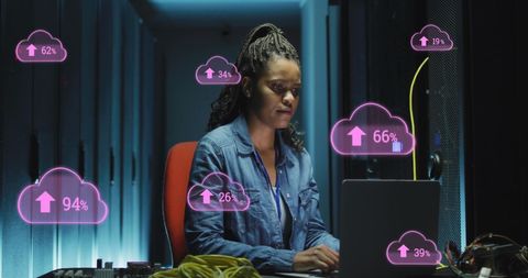 Woman Analyzing Cloud Data in Modern Server Room - Download Free Stock Images Pikwizard.com