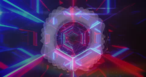 Abstract Geometric Shape with Neon Tunnel and Light Patterns