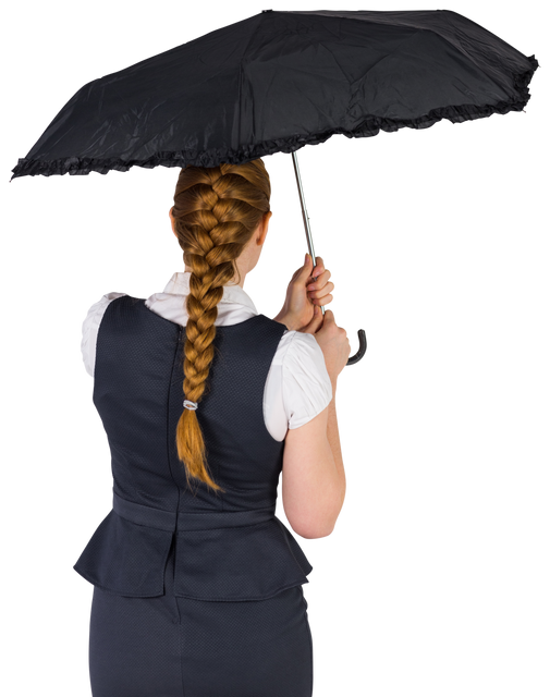 Transparent Redhead Businesswoman Holding Black Umbrella - Download Free Stock Videos Pikwizard.com