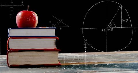 Math Equations Hovering Above Books and Apple on Desk - Download Free Stock Images Pikwizard.com