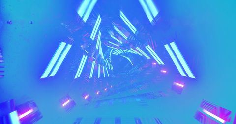 Futuristic Digital Tunnel with Neon Blue Lights