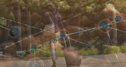 Businesswoman Traveling with Global Technology Network Overlay