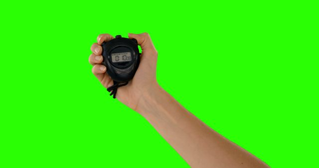 Hand Holding Digital Stopwatch Against Green Screen Background - Download Free Stock Images Pikwizard.com