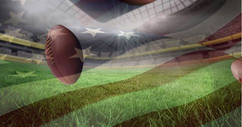 American Flag Blends with Rugby Balls in Dynamic Sports Stadium - Download Free Stock Images Pikwizard.com