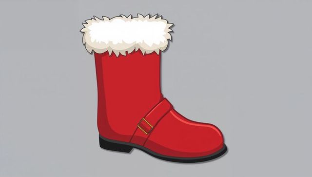 Red fur-cuff boot featuring gold buckle cartoon illustration for christmas design