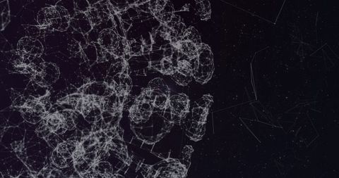 Futuristic network of interconnected lines and nodes on dark background