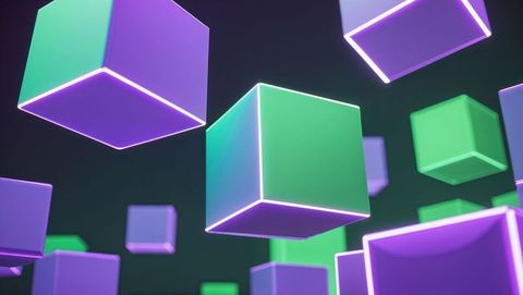Neon glowing cubes in abstract dark digital space